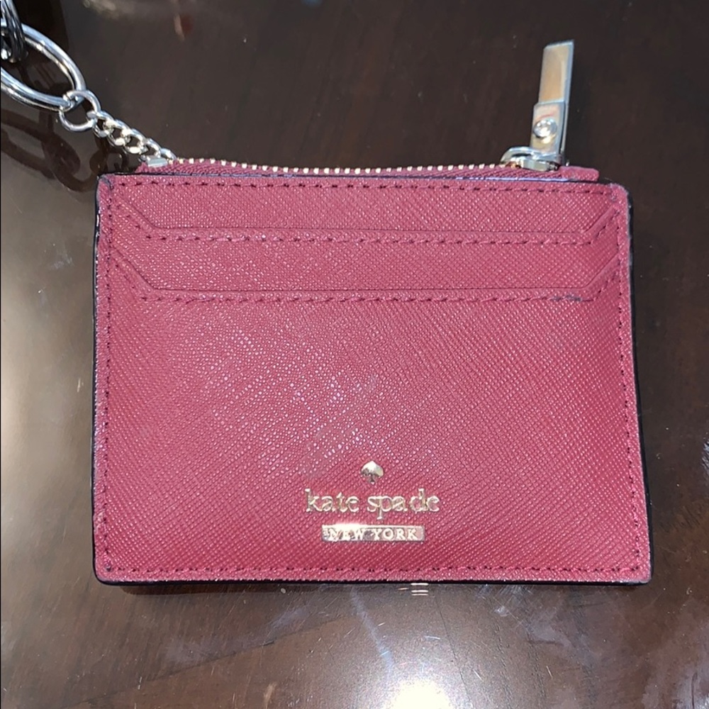 Burgundy Kate spade card holder with key ring